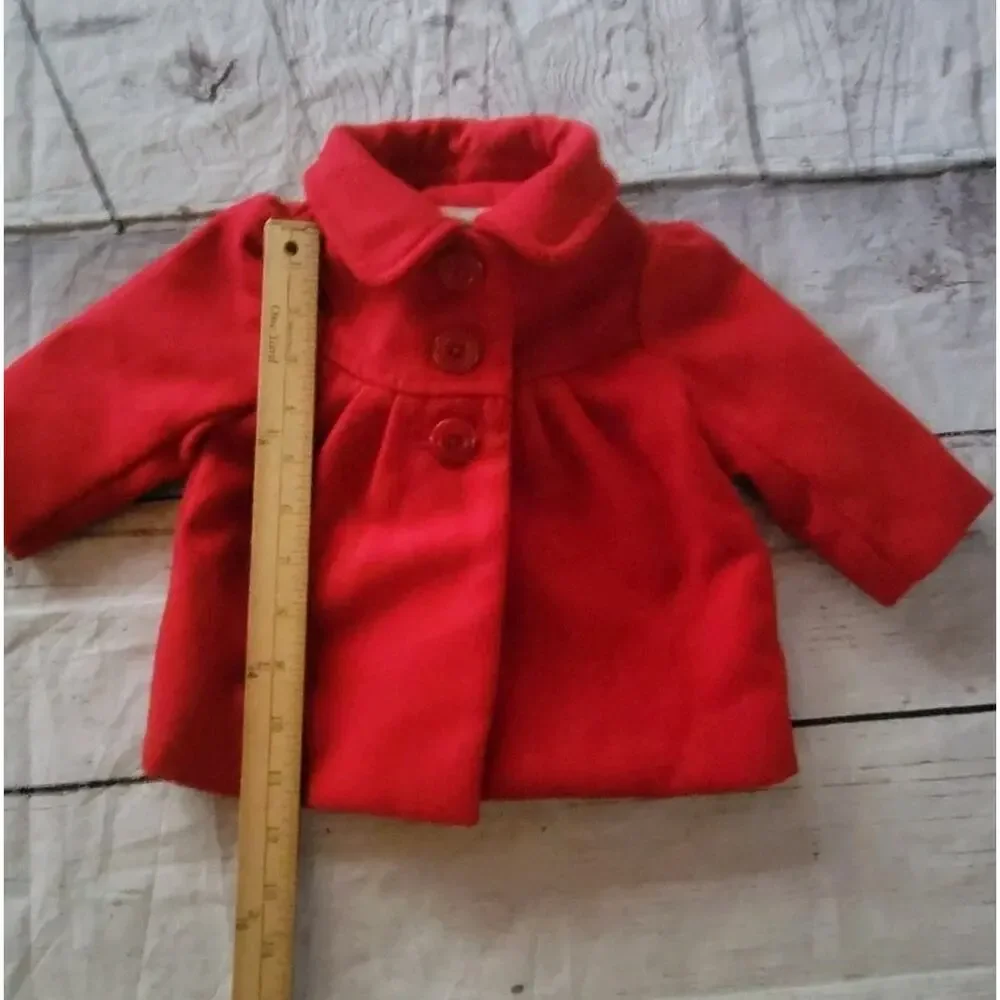 Old Navy Toddler Girls Red Christmas Pea Coat Size 3-6 Months